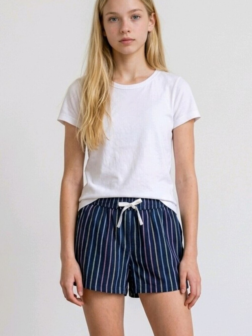NWT Girl's Thereabouts navy stripe Linen Blend pull on short Regular & Plus Size
